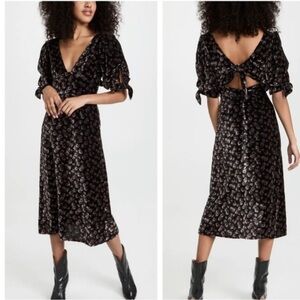 Sea New York Puff-Sleeved Maxi Valerie Velvet Back Tie Dress